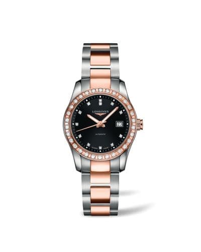 Longines Conquest Classic Automatic 29.5 Stainless Steel / Red Gold / Diamond / Black / Bracelet