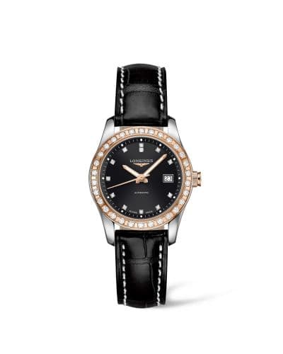 Longines Conquest Classic Automatic 29.5 Stainless Steel / Red Gold / Diamond / Black / Strap