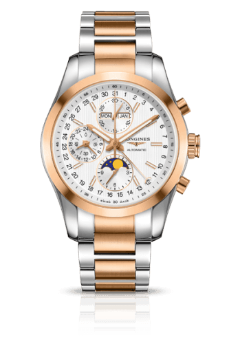 Longines Conquest Classic Moonphase Stainless Steel - Red Gold / Silver / Bracelet