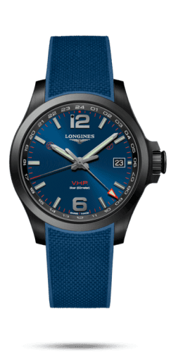 Longines Conquest V.H.P. GMT 41 PVD / Blue / Rubber