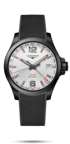 Longines Conquest V.H.P. GMT 41 PVD / Silver / Rubber