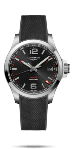 Longines Conquest V.H.P. GMT 41 Stainless Steel / Black / Rubber