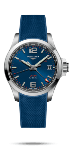 Longines Conquest V.H.P. GMT 41 Stainless Steel / Blue / Rubber