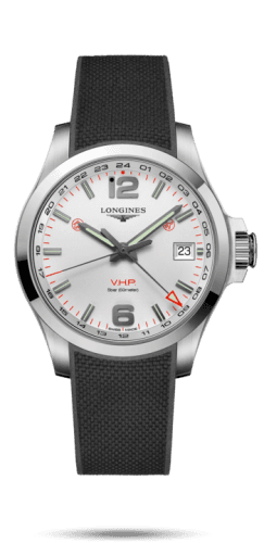 Longines Conquest V.H.P. GMT 41 Stainless Steel / Silver / Rubber