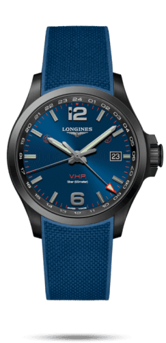 Longines Conquest V.H.P. GMT 43 PVD / Blue / Rubber