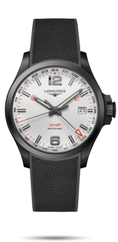 Longines Conquest V.H.P. GMT 43 PVD / Silver / Rubber
