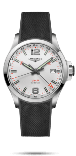 Longines Conquest V.H.P. GMT 43 Stainless Steel / Silver / Rubber
