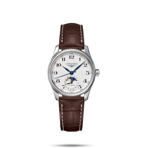 Longines Master Collection 34 Moonphase Stainless Steel / Silver / Alligator