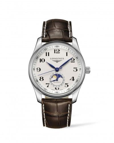 Longines Master Collection 40 Moonphase Stainless Steel / Silver-Arabic / Alligator
