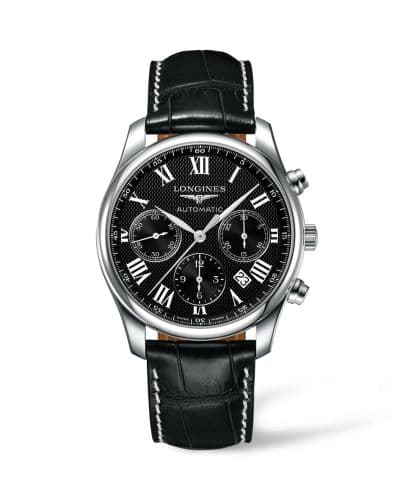 Longines Master Collection 42 Chronograph Stainless Steel / Black-Roman / Alligator