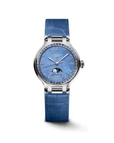 Longines PrimaLuna 34 Automatic Moonphase Stainless Steel / Blue MOP