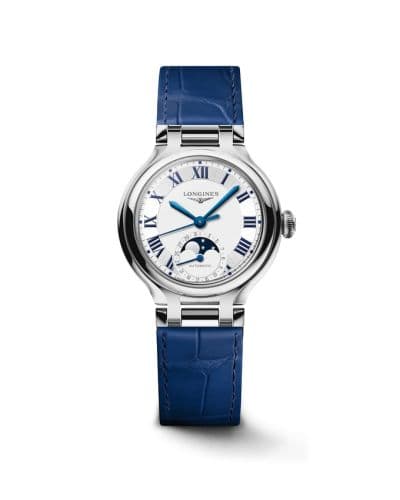 Longines PrimaLuna 34 Automatic Moonphase Stainless Steel / Silver - Roman