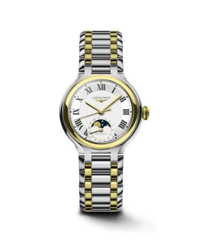 Longines PrimaLuna 34 Automatic Moonphase Stainless Steel - Yellow Gold / Silver - Roman / Bracelet