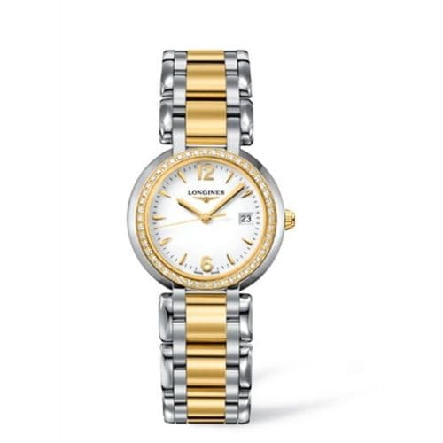 Longines PrimaLuna Quartz 30 Stainless Steel / Yellow Gold / Diamond / White / Bracelet