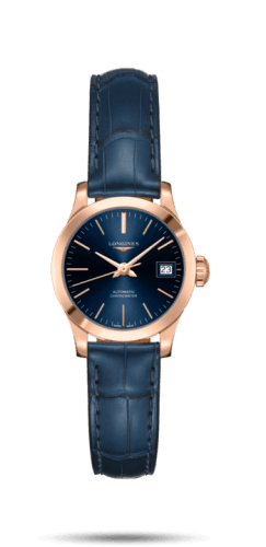 Longines Record 26mm Stainless Pink Gold / Blue / Alligator