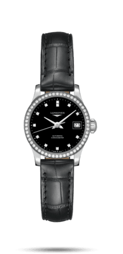 Longines Record 26mm Stainless Steel / Diamond / Black-Diamond / Alligator