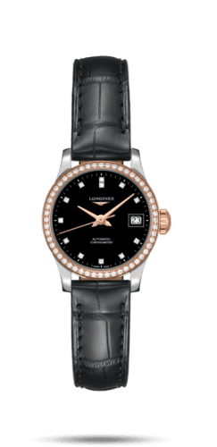 Longines Record 26mm Stainless Steel / Pink Gold / Diamond / Black-Diamond / Alligator