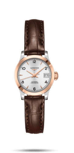 Longines Record 26mm Stainless Steel / Pink Gold / Silver-Arabic / Alligator