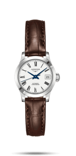 Longines Record 26mm Stainless Steel / White-Roman / Alligator