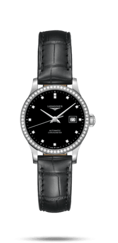 Longines Record 30mm Stainless Steel / Diamond / Black-Diamond / Alligator