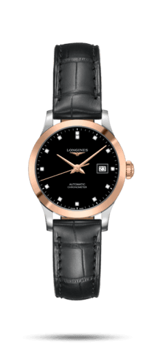 Longines Record 30mm Stainless Steel / Pink Gold / Black-Diamond / Alligator