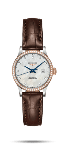 Longines Record 30mm Stainless Steel / Pink Gold / Diamond / MOP-Diamond / Alligator