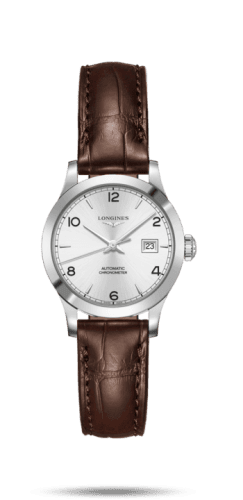 Longines Record 30mm Stainless Steel / Silver-Arabic / Alligator