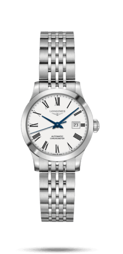 Longines Record 30mm Stainless Steel / White Roman / Bracelet