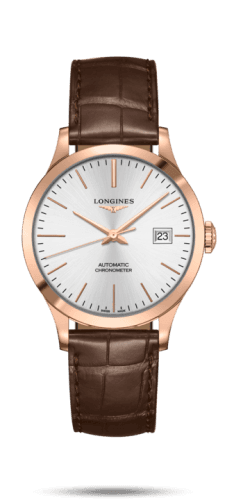 Longines Record 38.5mm Pink Gold / Silver / Alligator