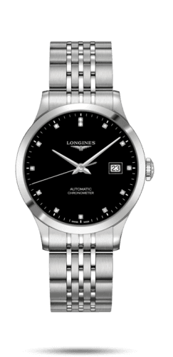 Longines Record 38.5mm Stainless Steel / Black-Diamond / Bracelet