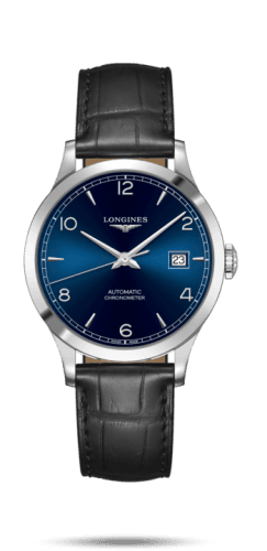 Longines Record 38.5mm Stainless Steel / Blue-Arabic / Alligator