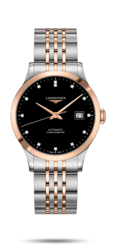 Longines Record 38.5mm Stainless Steel / Pink Gold / Black-Diamond / Bracelet