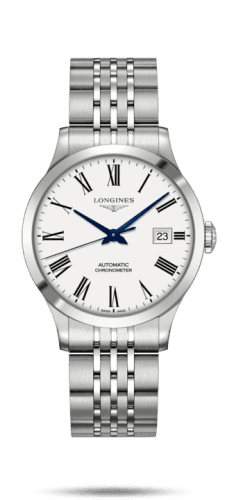 Longines Record 38.5mm Stainless Steel / White-Roman / Bracelet