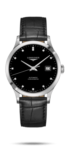 Longines Record 40mm Stainless Steel / Black-Diamond / Alligator