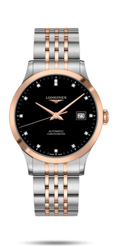 Longines Record 40mm Stainless Steel / Pink Gold / Black-Diamond / Bracelet