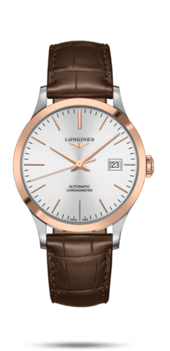 Longines Record 40mm Stainless Steel / Pink Gold / Silver / Alligator