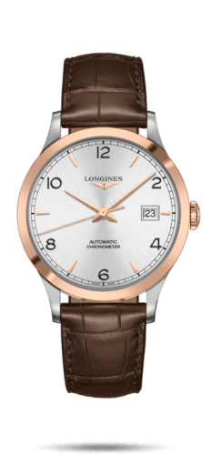 Longines Record 40mm Stainless Steel / Pink Gold / Silver-Arabic / Alligator