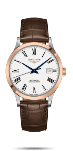 Longines Record 40mm Stainless Steel / Pink Gold / White-Roman / Alligator