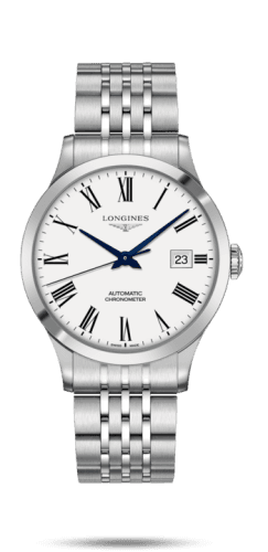 Longines Record 40mm Stainless Steel / White-Roman / Bracelet