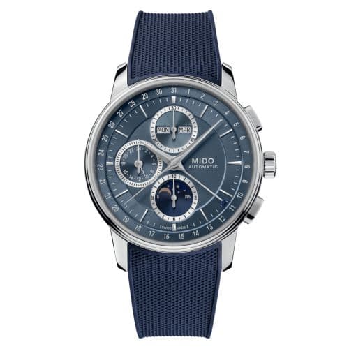Mido Baroncelli Chronograph Moonphase Stainless Steel / Blue / Rubber