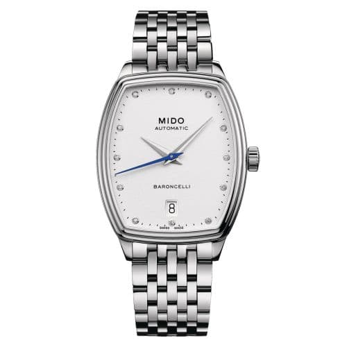 Mido Baroncelli Tonneau Lady Stainless Steel / White - Diamond / Bracelet