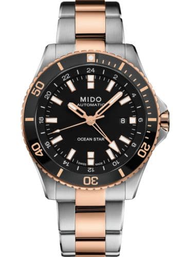 Mido Ocean Star GMT Stainless Steel / Rose Gold / Black / Bracelet