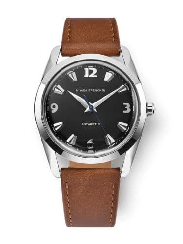 Nivada Grenchen Antarctic 35 Black - White Luminova / Stainless Steel / Brown