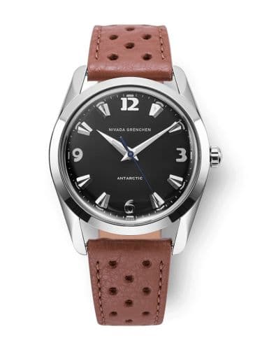 Nivada Grenchen Antarctic 35 Black - White Luminova / Stainless Steel / Brown Racing