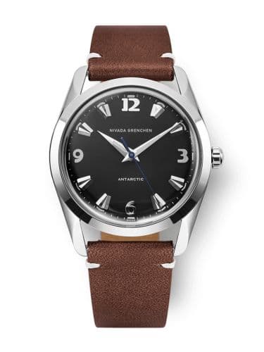 Nivada Grenchen Antarctic 35 Black - White Luminova / Stainless Steel / Brown - White