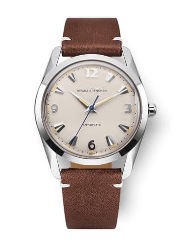 Nivada Grenchen Antarctic 35 Eggshell - Beige Luminova / Stainless Steel / Brown - White
