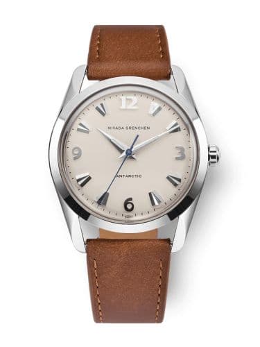 Nivada Grenchen Antarctic 35 Eggshell - White Luminova / Stainless Steel / Brown