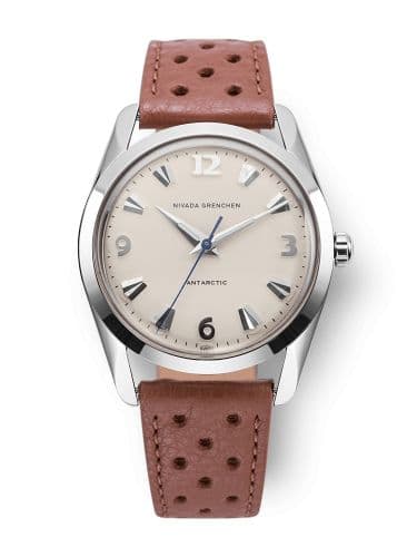 Nivada Grenchen Antarctic 35 Eggshell - White Luminova / Stainless Steel / Brown Racing