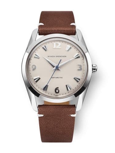 Nivada Grenchen Antarctic 35 Eggshell - White Luminova / Stainless Steel / Brown - White
