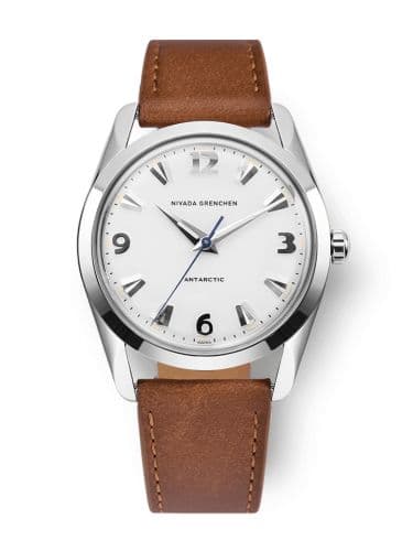 Nivada Grenchen Antarctic 35 White - White Luminova / Stainless Steel / Brown